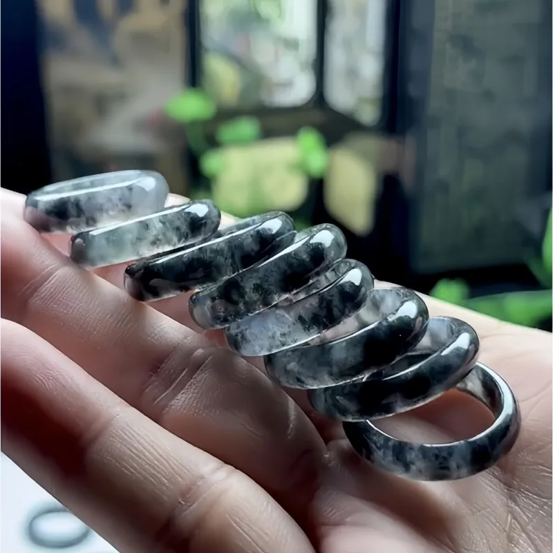 MY WORLD BEGINS AND ENDS WITH YOU Glutinous Jade Jadeite Rings Unisex-3