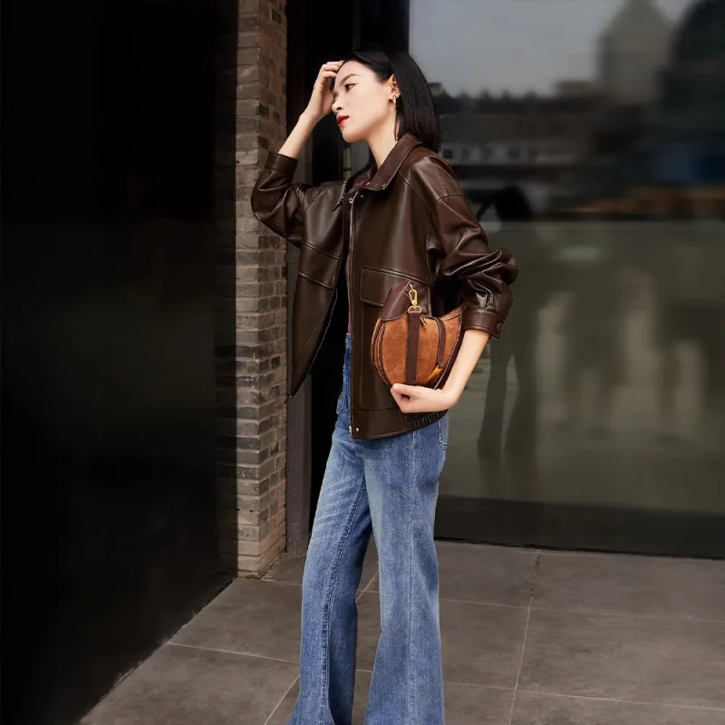 Kele Coco Leather Jacket Women's Dark Brown-6