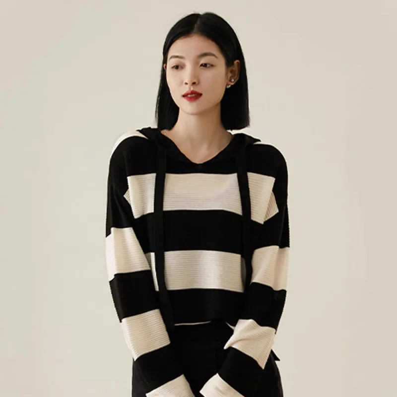 Kele Coco Sweaters Women's Black White Stripes-5