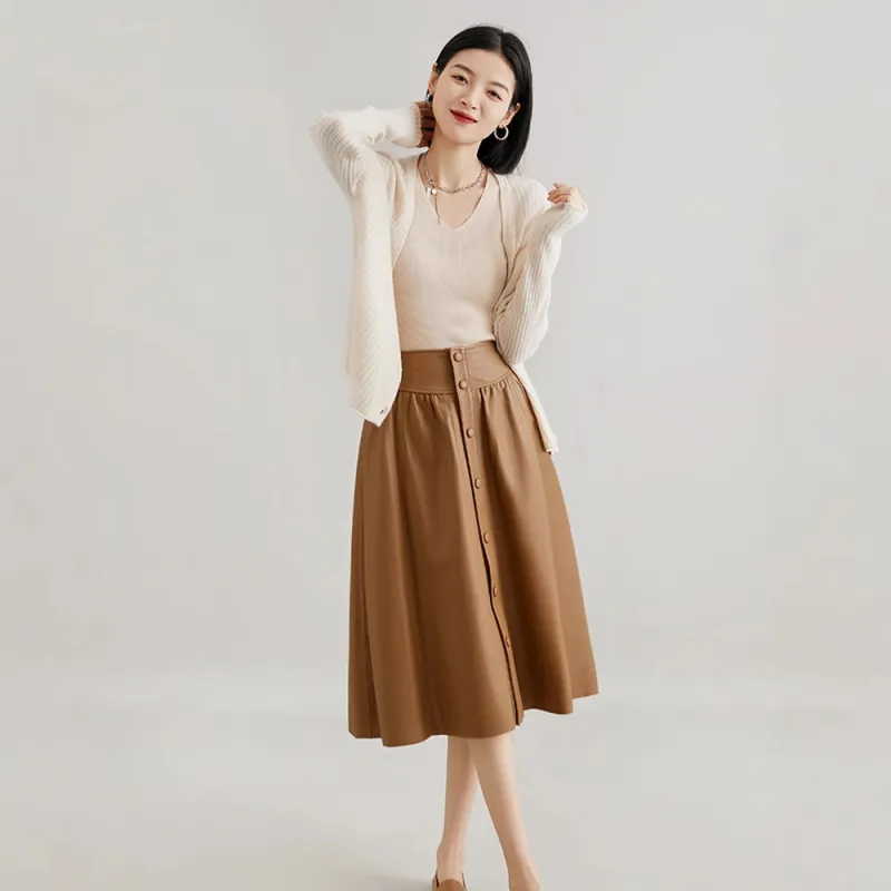 Kele Coco Leather Long Skirts Women's-2