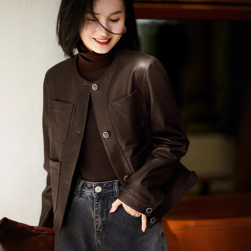 Kele Coco Leather Jacket Women's Caramel Brown-3