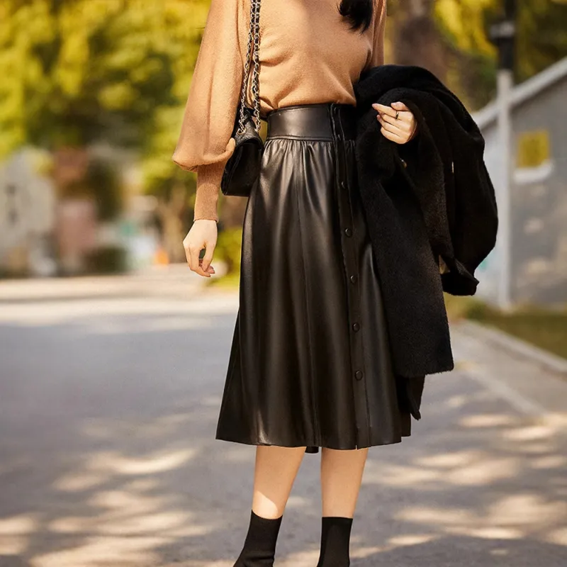 Kele Coco Leather Long Skirts Women's-5