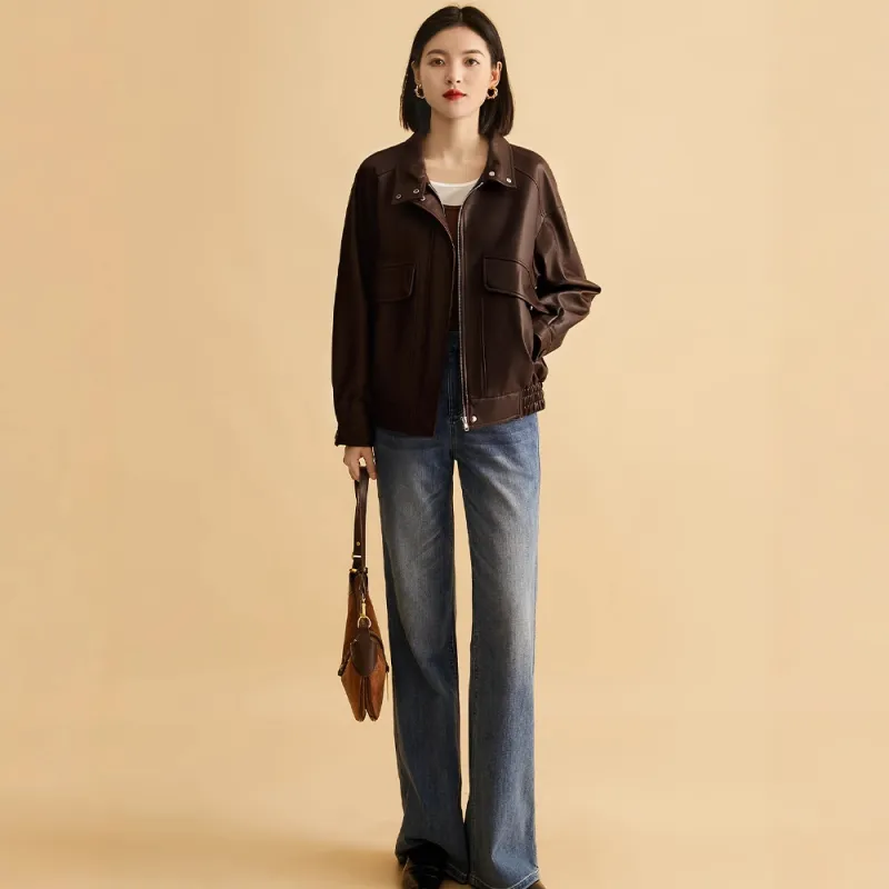 Kele Coco Leather Jacket Women's Dark Brown-3