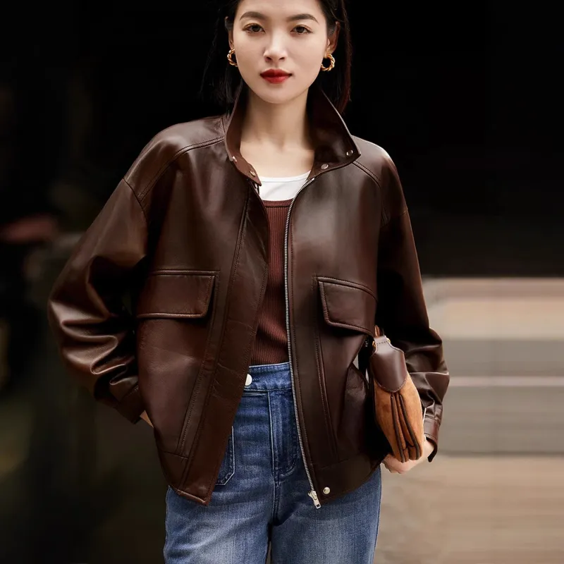 Kele Coco Leather Jacket Women's Dark Brown-4