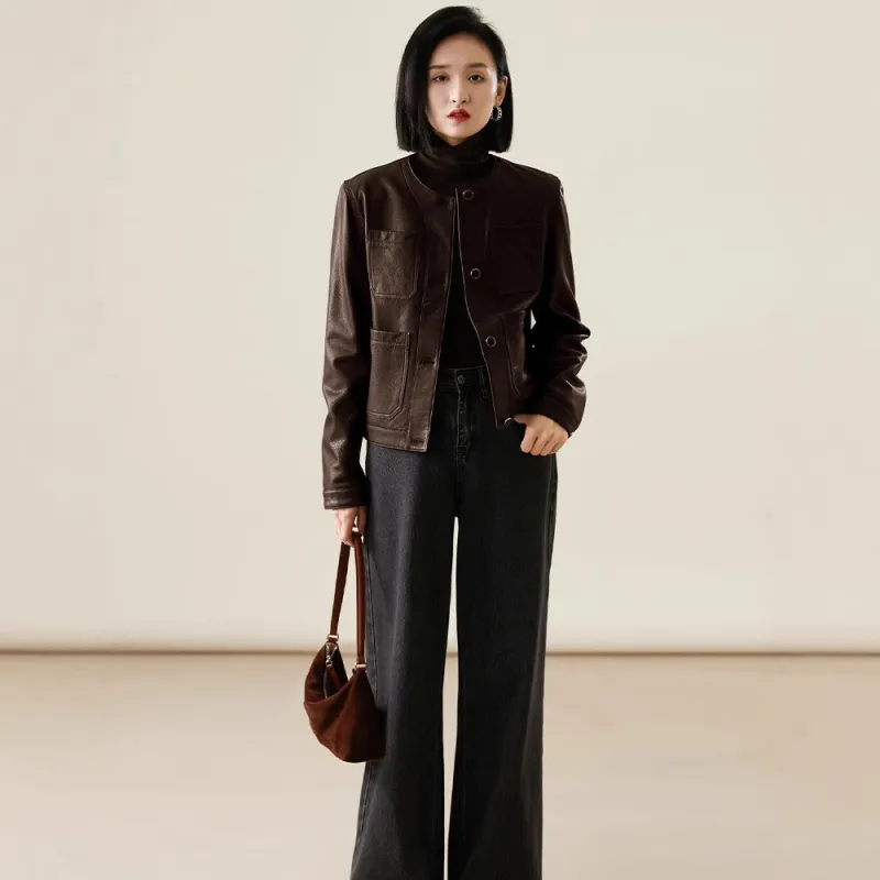 Kele Coco Leather Jacket Women's Caramel Brown-5