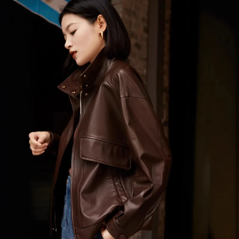 Kele Coco Leather Jacket Women's Dark Brown-5