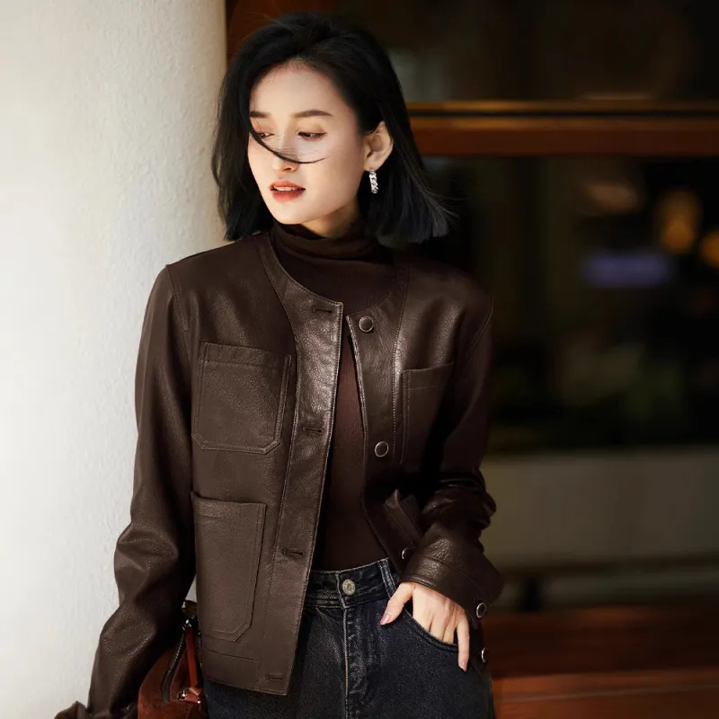 Kele Coco Leather Jacket Women's Caramel Brown-4