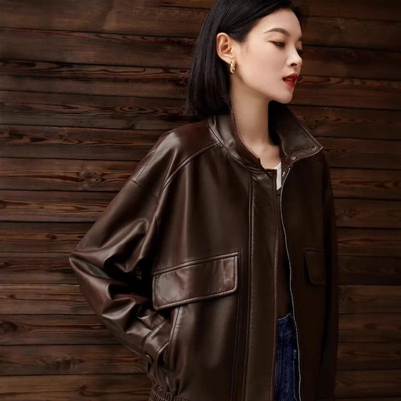 Kele Coco Leather Jacket Women's Dark Brown-2