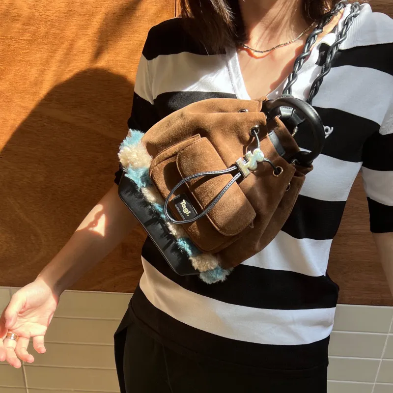 Tagi. Cow Leather Backpack Mini Women's Denim Sand Dune-2