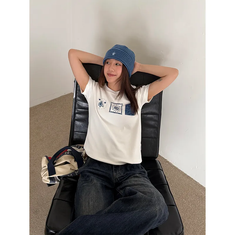 CHUANCHUANYEJIA Set in Sleeve T Shirt Women's-2