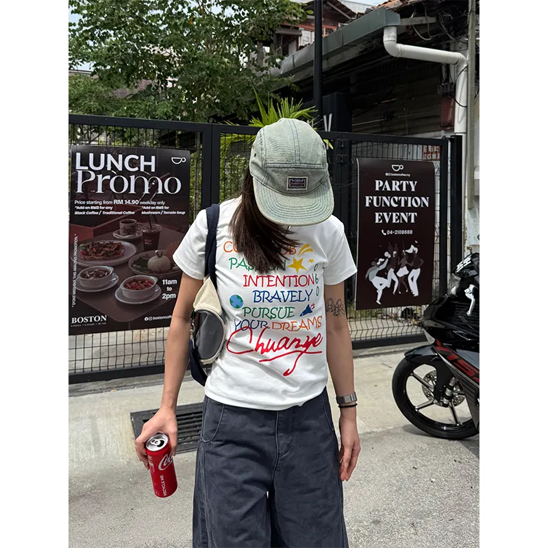 CHUANCHUANYEJIA Set in Sleeve T Shirt Women's-3