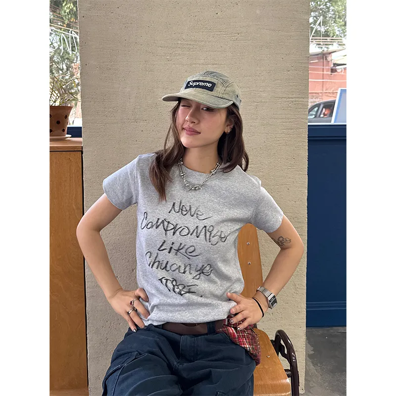 CHUANCHUANYEJIA Set in Sleeve T Shirt Women's-6