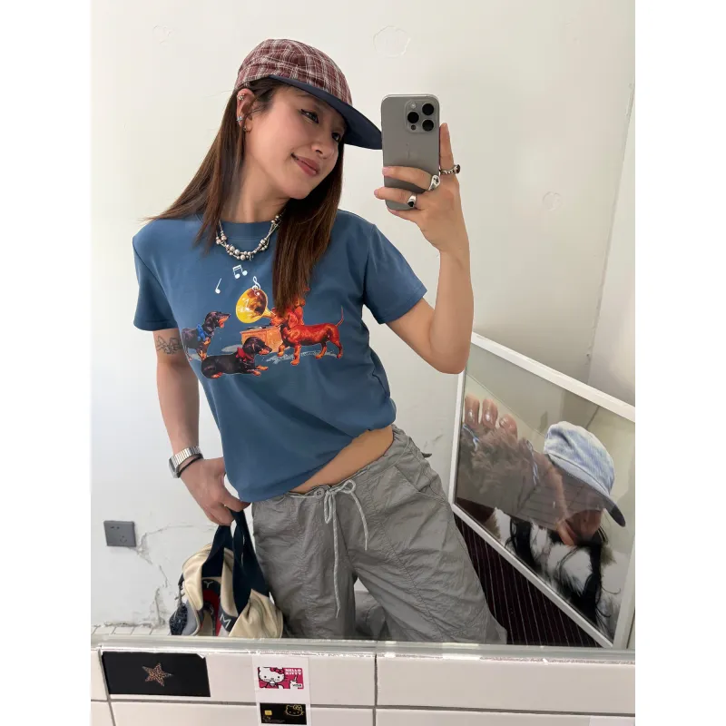 CHUANCHUANYEJIA Set in Sleeve T Shirt Women's-7