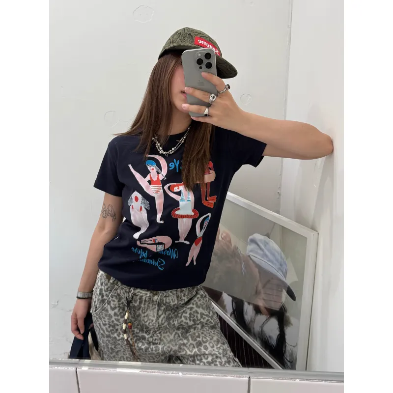 CHUANCHUANYEJIA Set in Sleeve T Shirt Women's-7