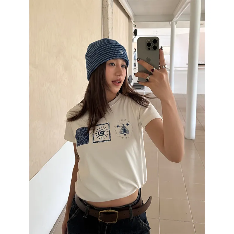 CHUANCHUANYEJIA Set in Sleeve T Shirt Women's-4
