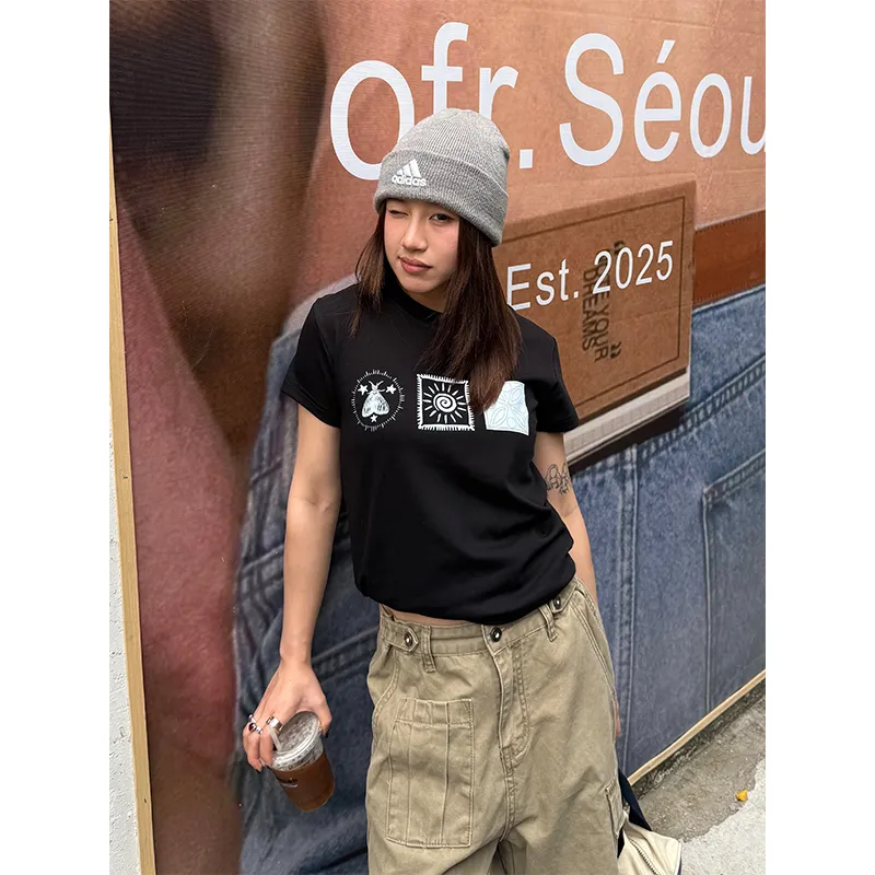 CHUANCHUANYEJIA Set in Sleeve T Shirt Women's-7