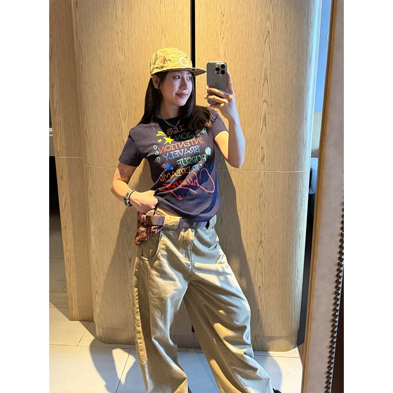 CHUANCHUANYEJIA Set in Sleeve T Shirt Women's-5