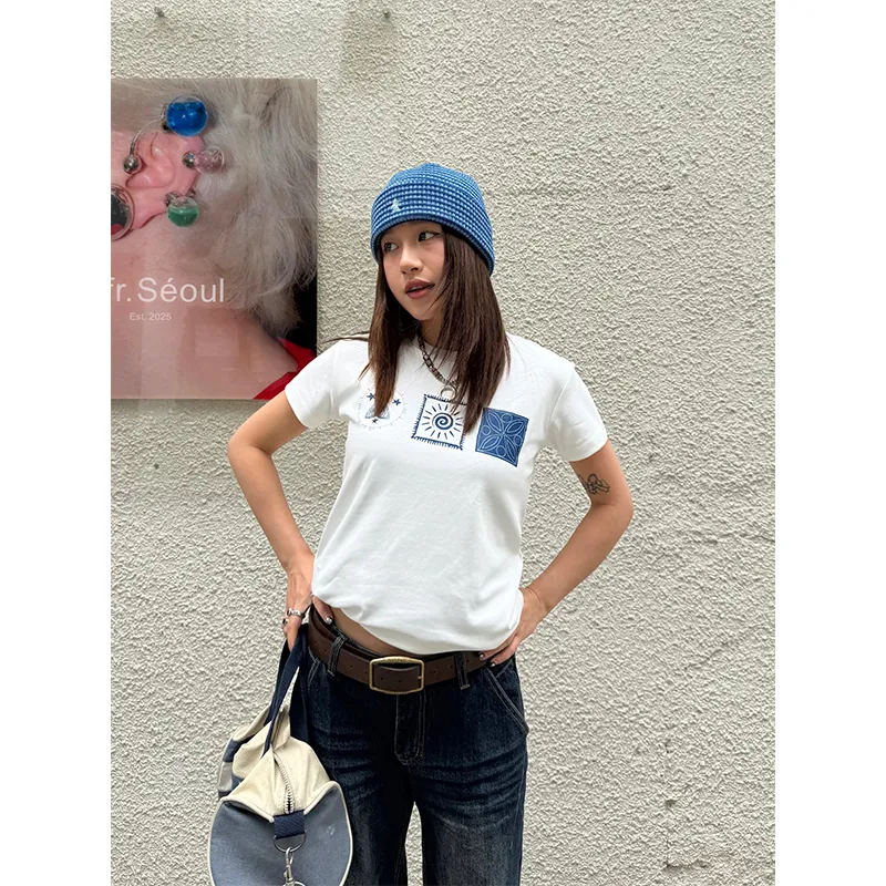 CHUANCHUANYEJIA Set in Sleeve T Shirt Women's-3