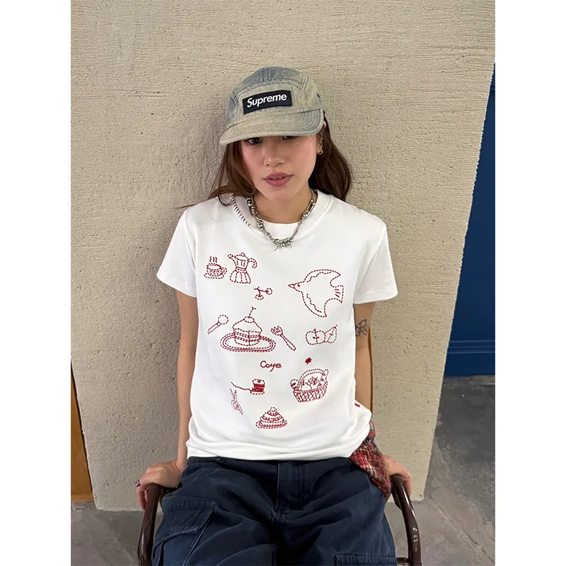 CHUANCHUANYEJIA Set in Sleeve T Shirt Women's-2