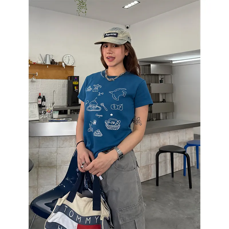 CHUANCHUANYEJIA Set in Sleeve T Shirt Women's-5