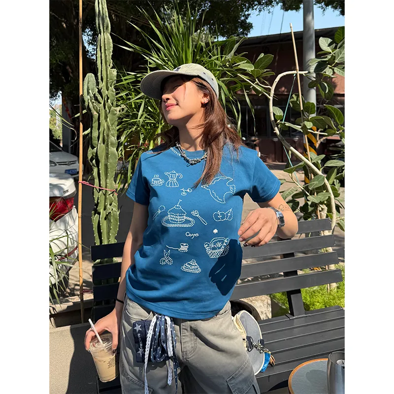 CHUANCHUANYEJIA Set in Sleeve T Shirt Women's-7