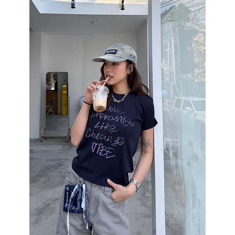 CHUANCHUANYEJIA Set in Sleeve T Shirt Women's-4