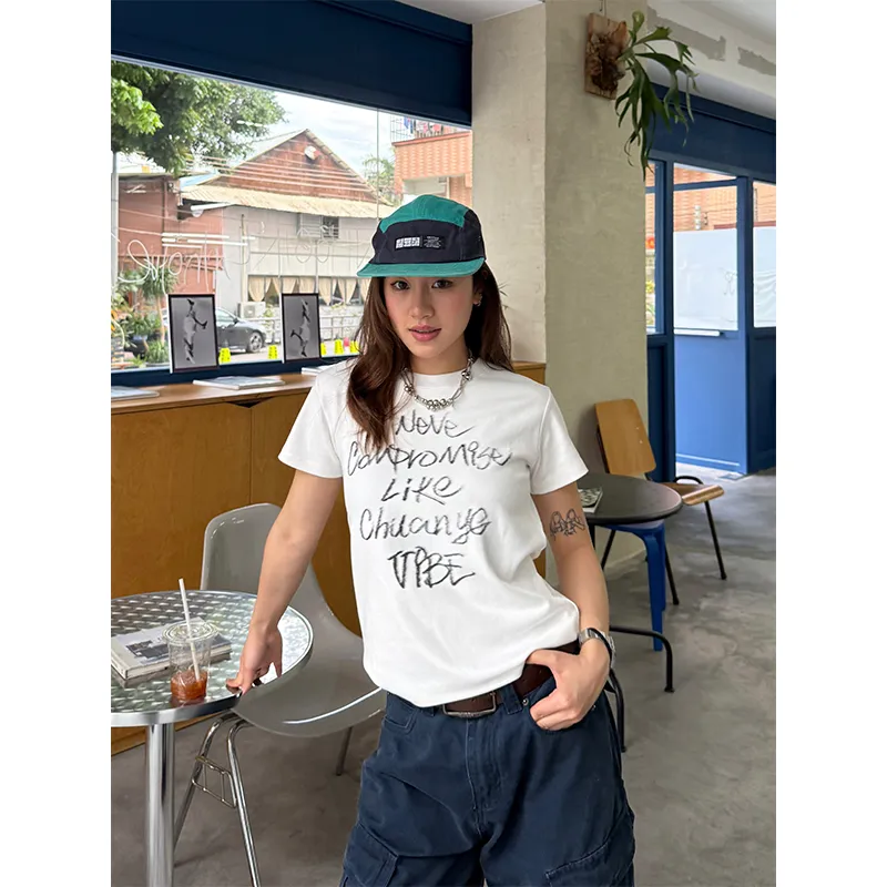 CHUANCHUANYEJIA Set in Sleeve T Shirt Women's-2