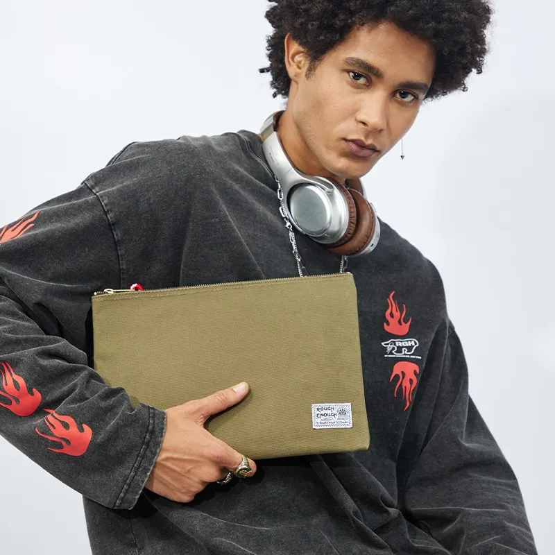 Rough Enough Canvas Information Bag Canvas Bag Storage Bag Clutch Regular Unisex Army Green-4