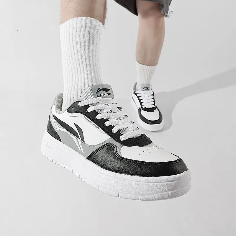 LiNing Lightweight Breathable Height Increasing Casual Skateboard Shoes Men's Black/Standard White-10