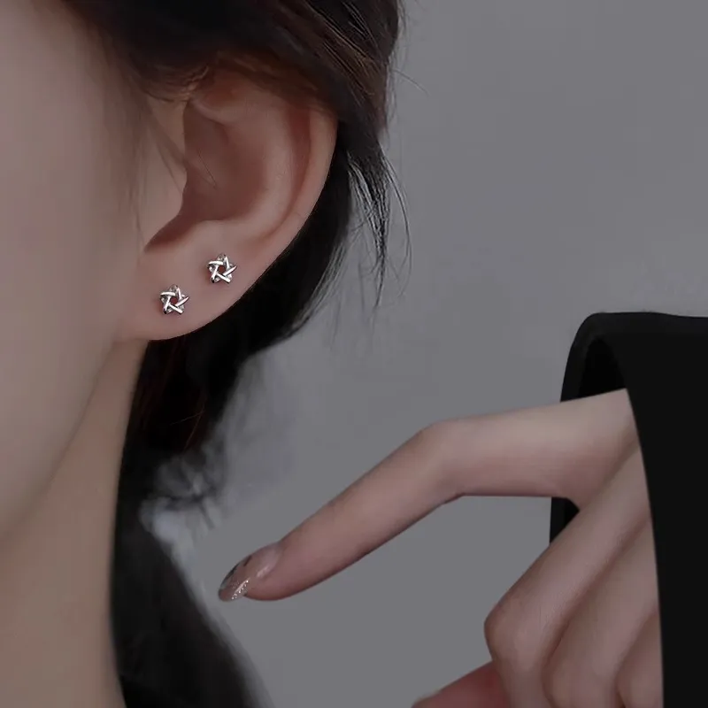 Rhymes S 999 Fine Silver Stud Earrings Women's-3
