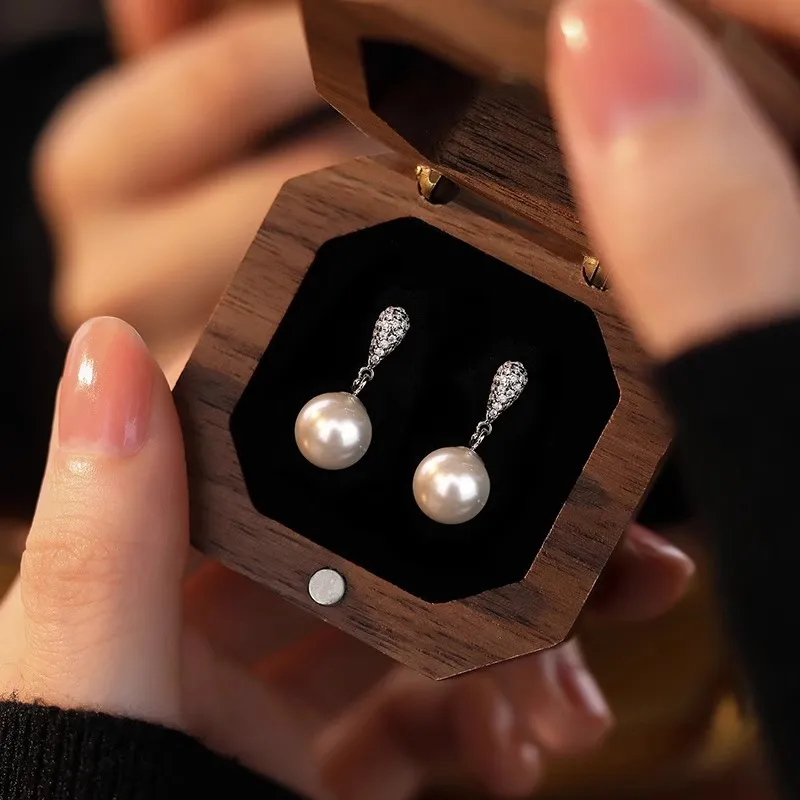 Rhymes Zircon Drop Pearl Gold Plated Copper Clip On Earrings Women's-1