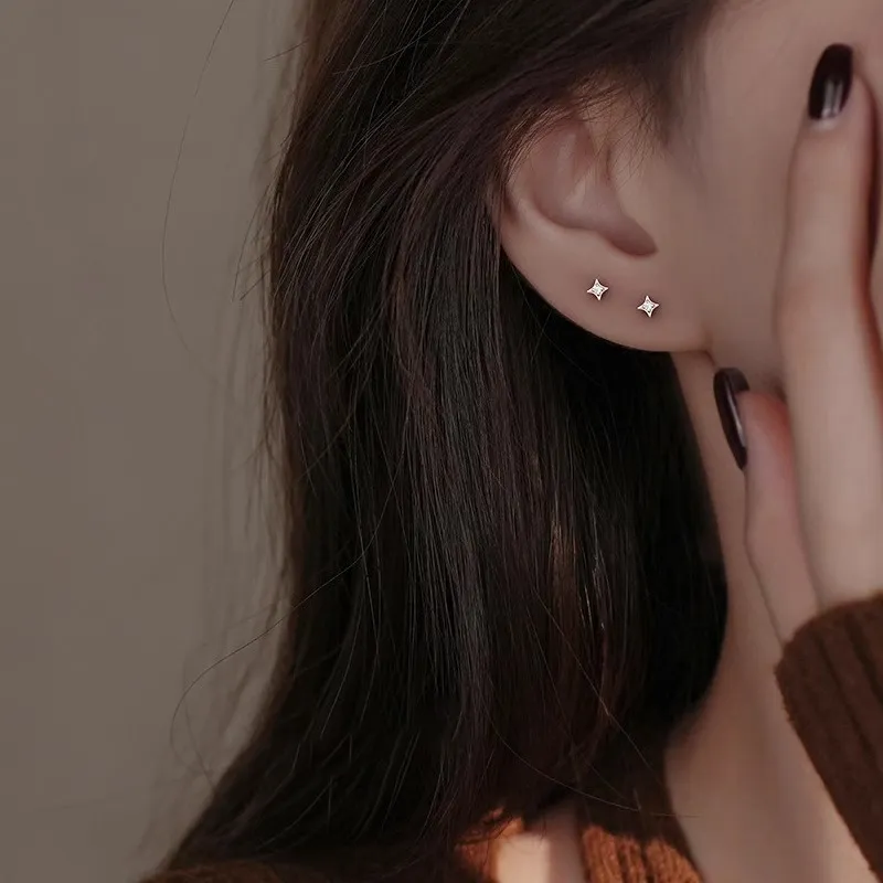 Rhymes 999 Fine Silver Stud Earrings Women's-3
