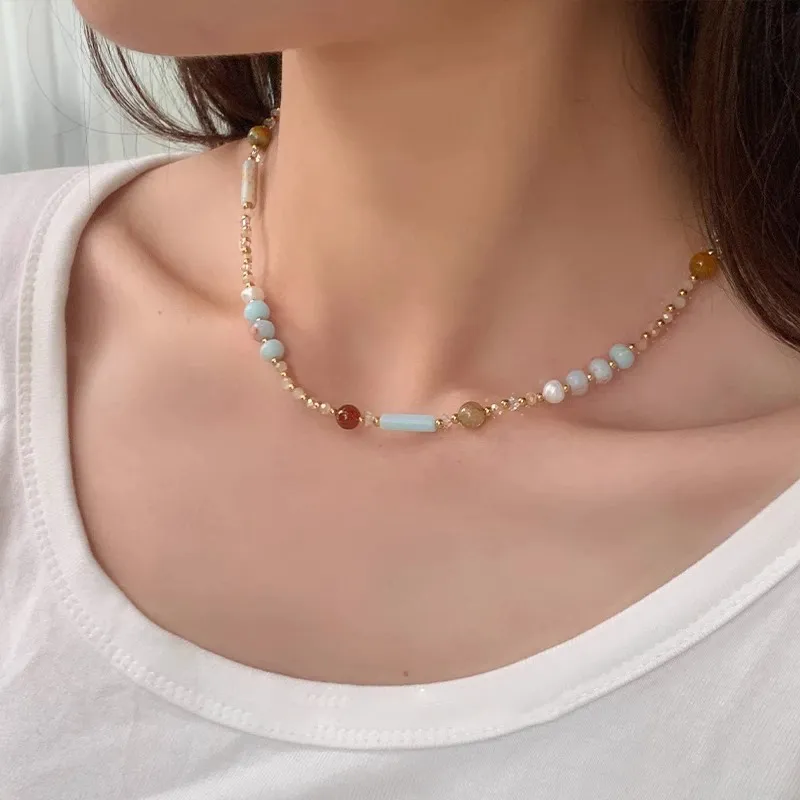 Rhymes Gold Plated Copper Pearl Glass Necklaces Women's-4