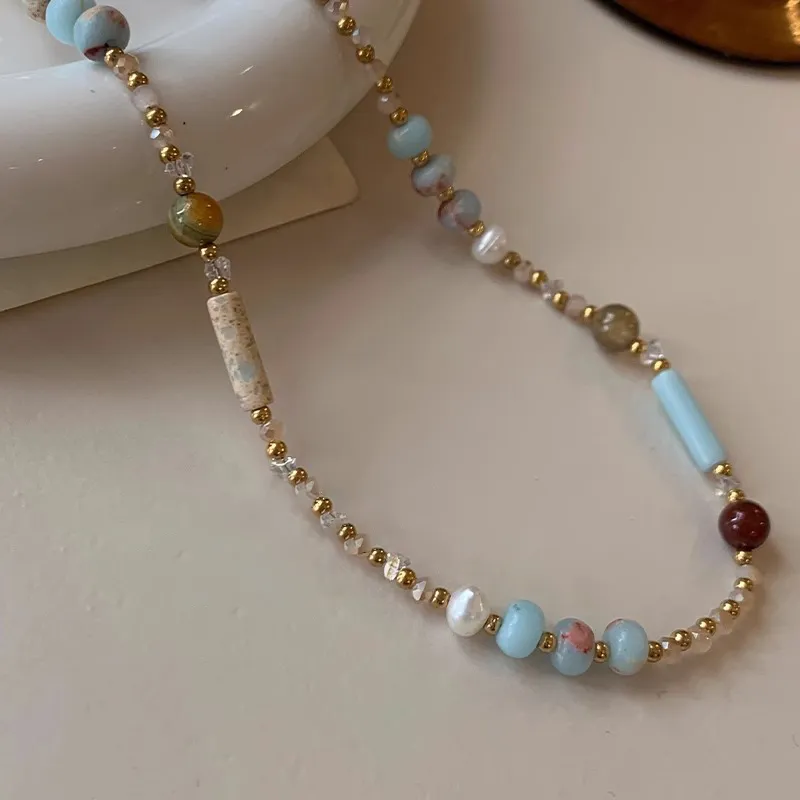 Rhymes Gold Plated Copper Pearl Glass Necklaces Women's-3
