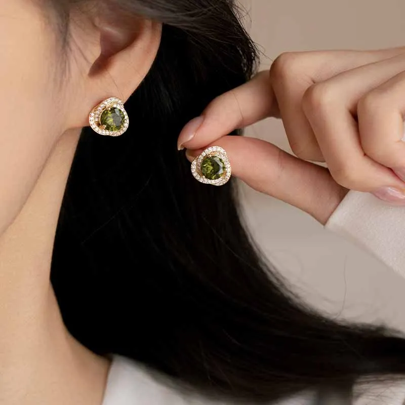 Rhymes Gold Plated Copper Earrings Women's Green-1