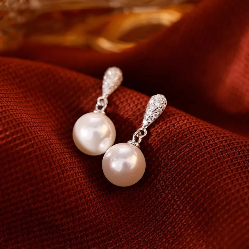 Rhymes Zircon Drop Pearl Gold Plated Copper Clip On Earrings Women's-3