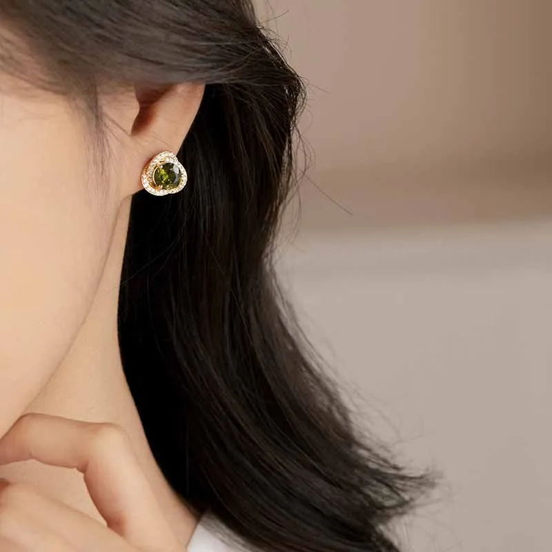 Rhymes Gold Plated Copper Earrings Women's Green-4
