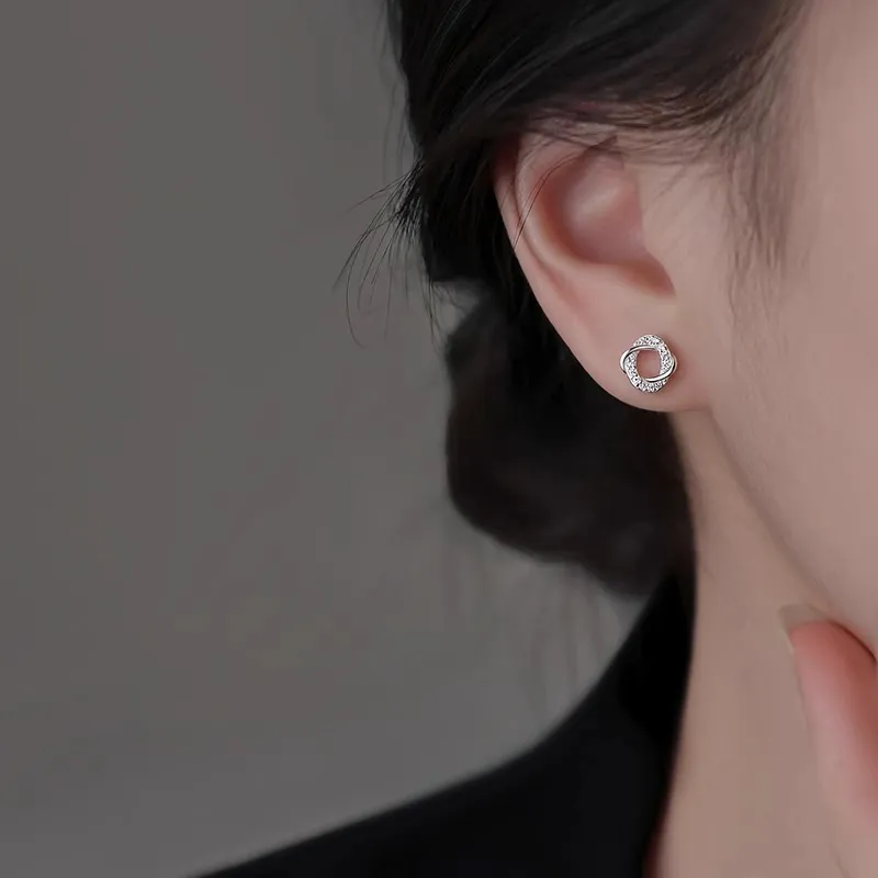 Rhymes 999 Fine Silver Needle Stud Earrings Women's-4