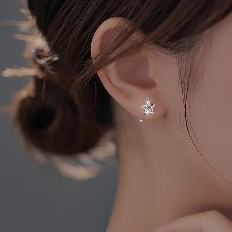Rhymes 999 Fine Silver Needle Stud Earrings Women's-1