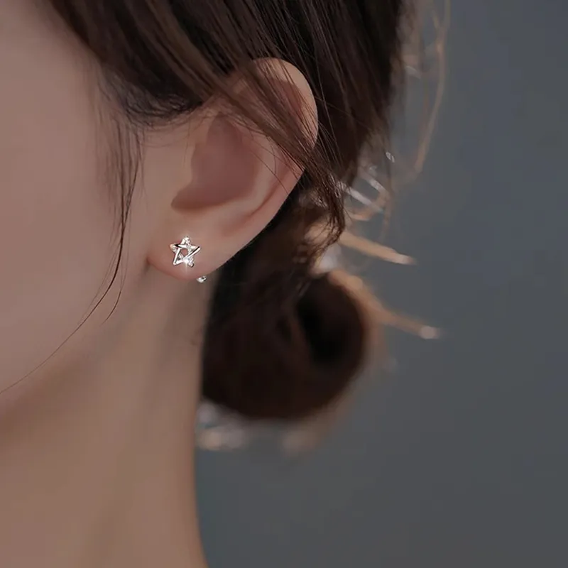 Rhymes 999 Fine Silver Needle Stud Earrings Women's-4
