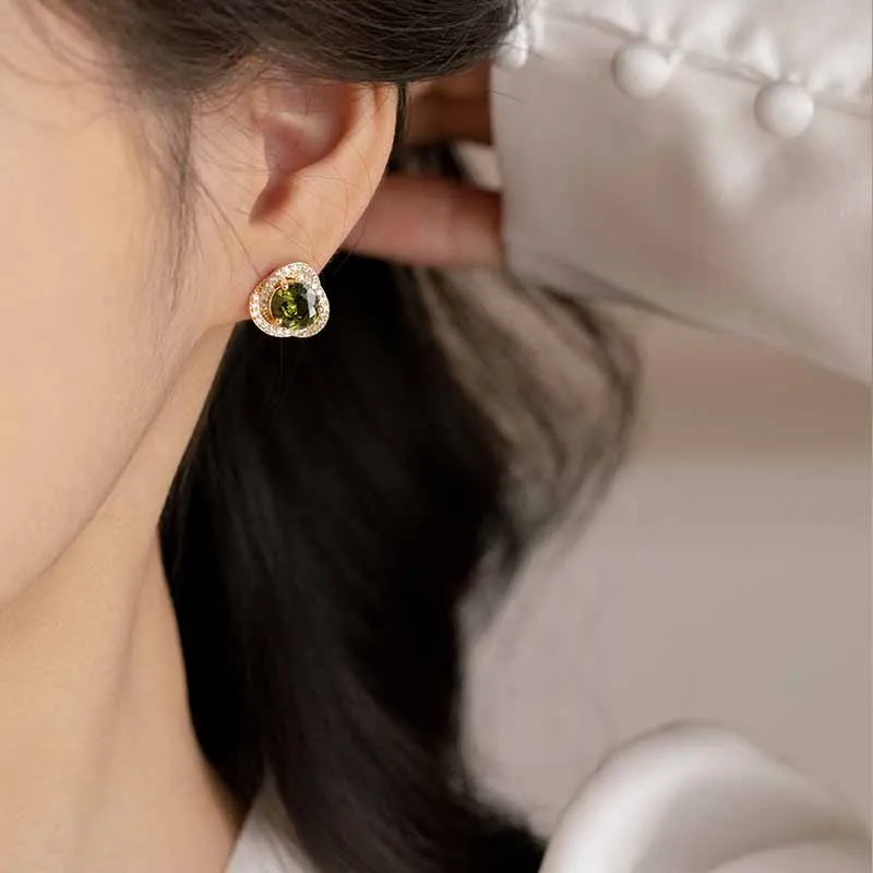 Rhymes Gold Plated Copper Earrings Women's Green-2