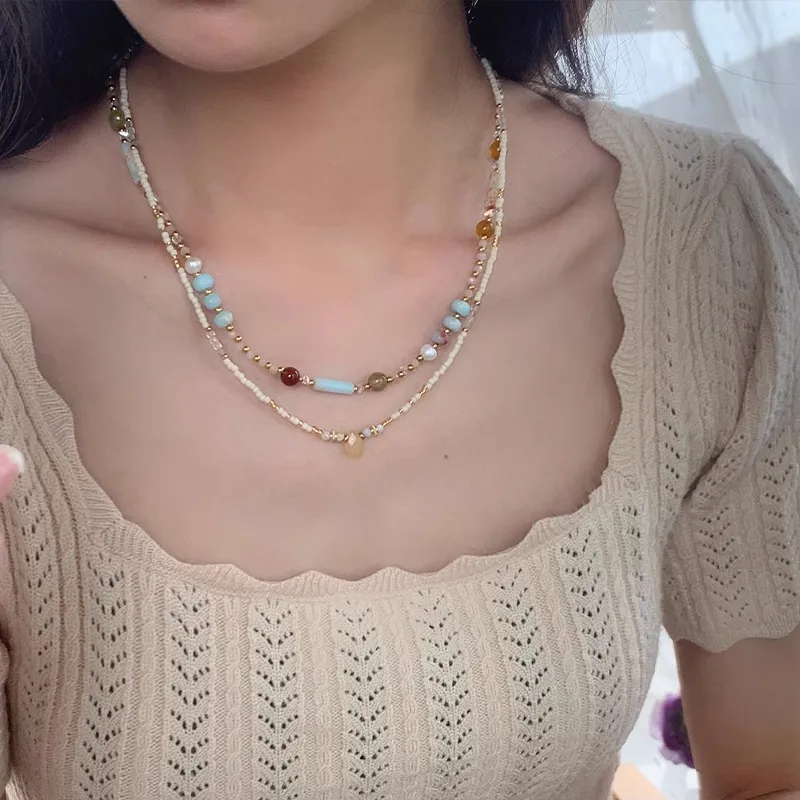 Rhymes Gold Plated Copper Pearl Glass Necklaces Women's-1