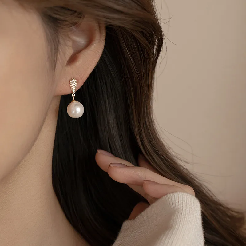 Rhymes Zircon Drop Pearl Gold Plated Copper Clip On Earrings Women's-7