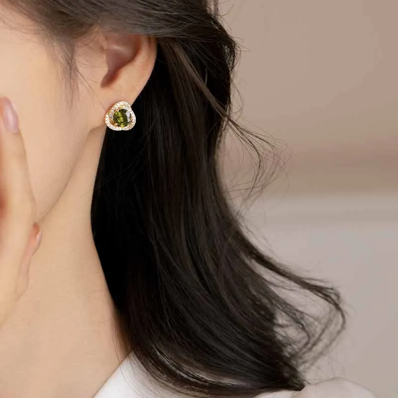 Rhymes Gold Plated Copper Earrings Women's Green-3
