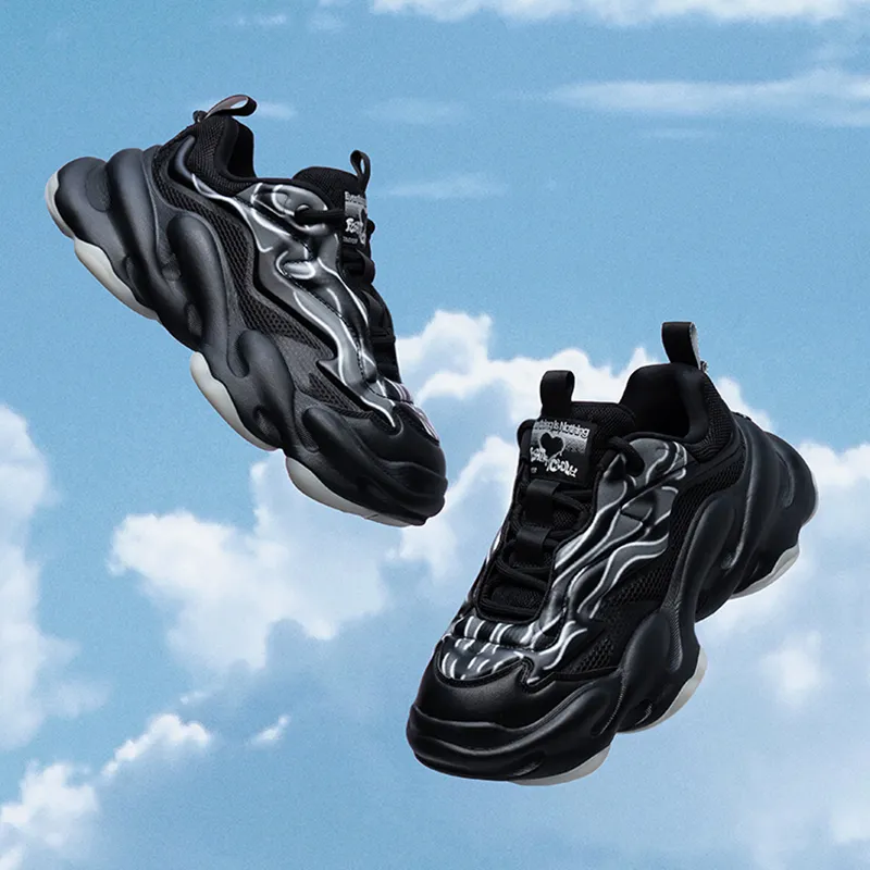 STARTER Cloud Shoes Anti Slip Wear Resistant Low Top Chunky Sneakers Men's Punk Black-5