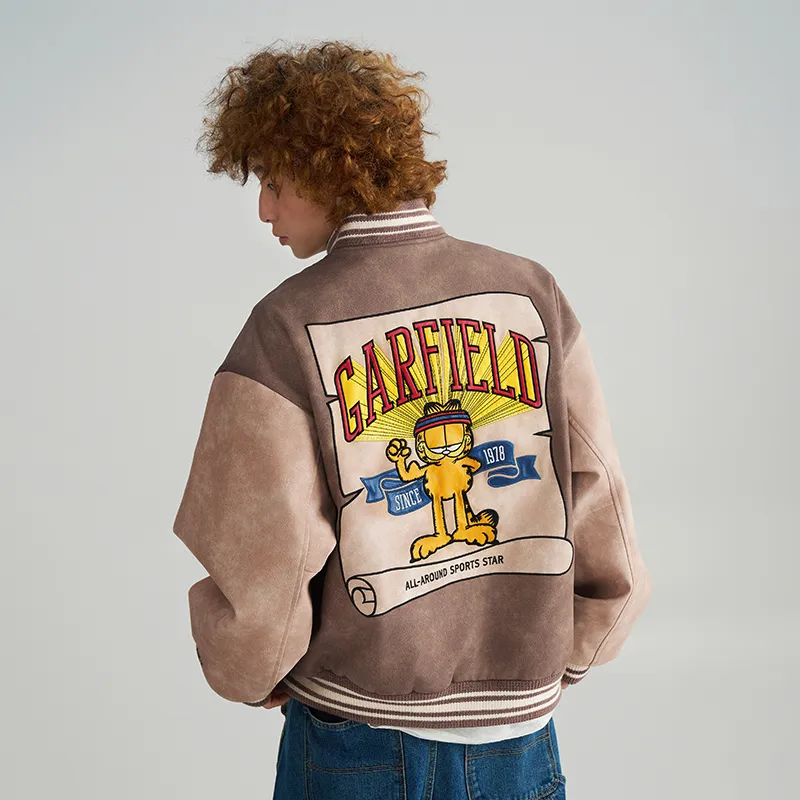 STARTER x GARFIELD Cardigan Jacket American Vintage Trendy Unisex Brown-5