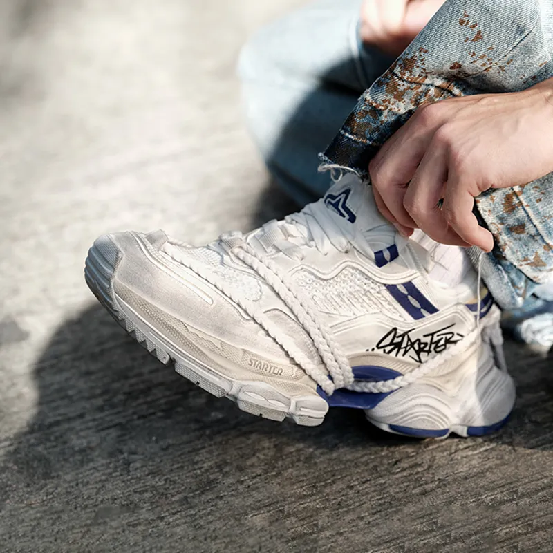 STARTER Anti-Slip And Wear-Resistant Height Increasing Low-Top Chunky Sneakers Unisex Blue-5