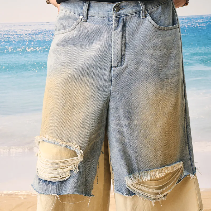 HARSH AND CRUEL Denim Shorts Unisex Washed Blue-5