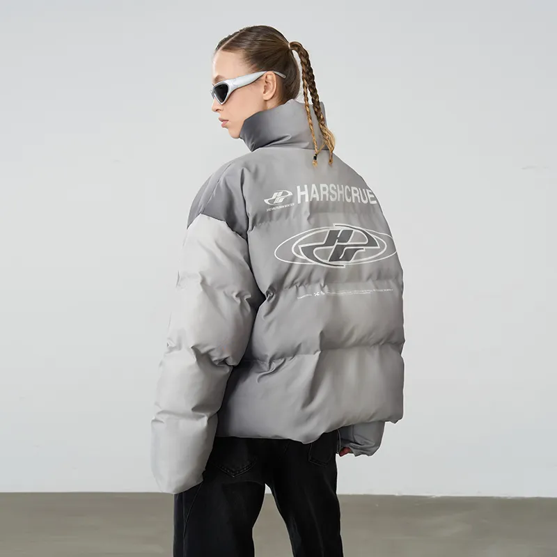 HARSH AND CRUEL Puffer Jacket Unisex Gray-4
