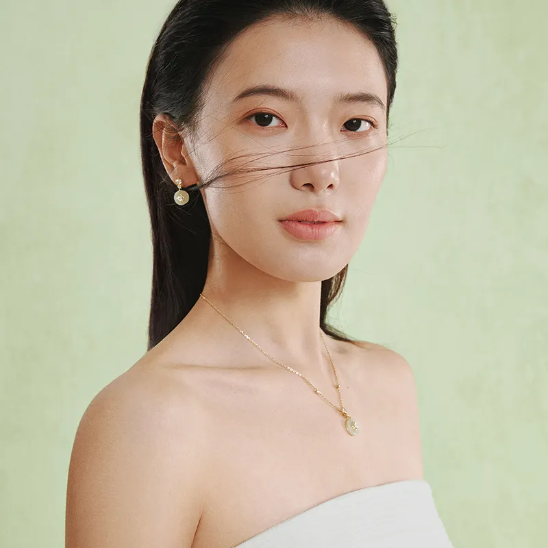 Gongzhu Earrings Green Jade Women's-2